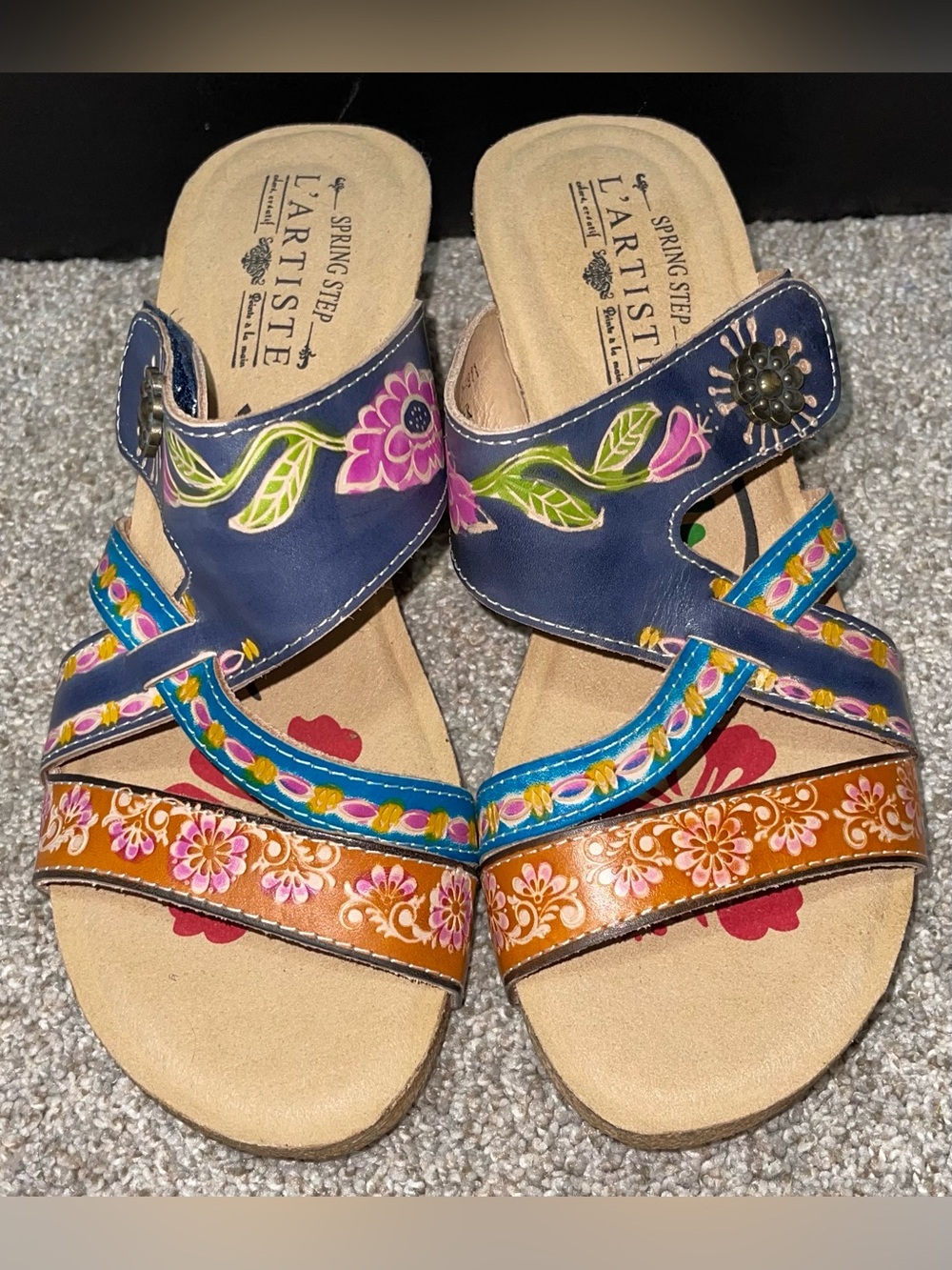 L’Artiste by Spring step Women’s 40 9 colorful leather sandal cork wedge heel